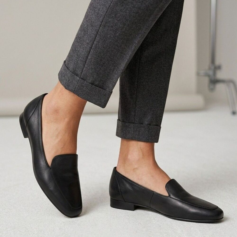 Partners Lea Womens 9.5M Black Leather Loafers Slip On Flats Made in Brazil